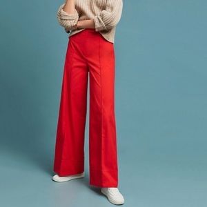 Anthropologie Red Poplin Wide Leg Trouser Pants